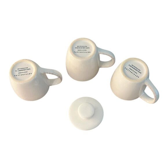 Vintage Pottery Barn Embossed Espresso Cup Set 3 Cups & Lid  2" Tall, Ceramic - Picture 9 of 11